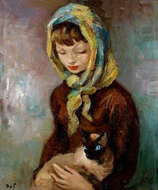 Girl with Siamese Cat