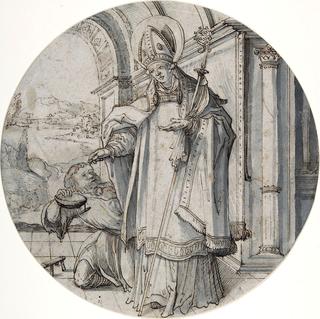 Saintly Prelate Distributing Alms