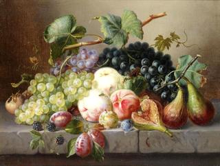 Still Life with Fruit and Insects on a Marble Ledge