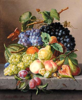 Grapes and Other Fruit on a Ledge