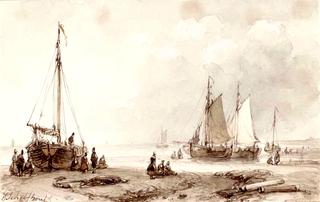 A Beach Scene with Boats and Figures