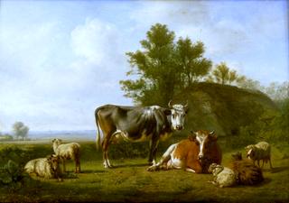 Cattle and Sheep in a Thatched Barn