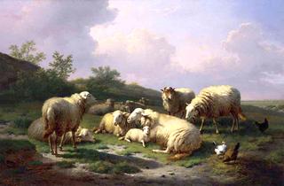 Sheep and Chickens in a Landscape