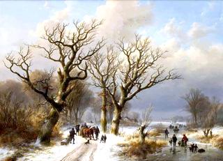 A Winter Landscape with Numerous Figures on the Ice