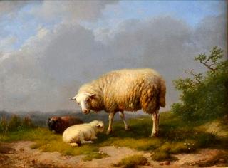 Study of Sheep and Lambs at Rest in a Landscape