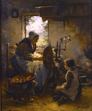 A Mother and Child at a Spinning Wheel