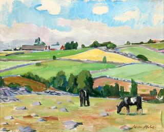 Summer Rural Landscape with Grazing Horses