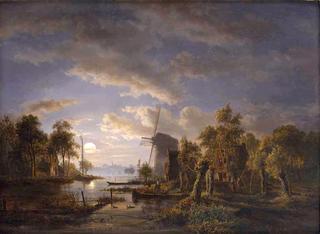 River and Mill in the Moonlight