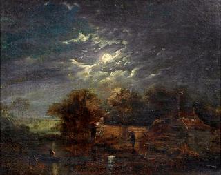 River Landscape in Moonlight