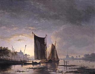 Boats on a Moonlit River