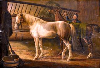 Farmer in a Stable with Two Horses