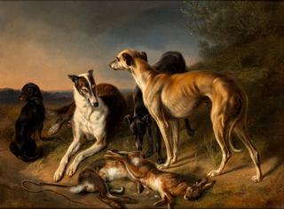 Hunting Still Life with Greyhounds and Hares
