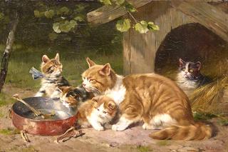 Mother Cat with Four Kittens