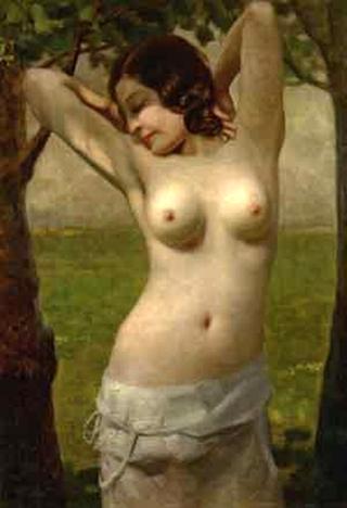 Nude between trees