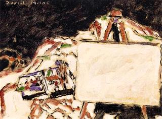 Paint Box, Easel and Canvas