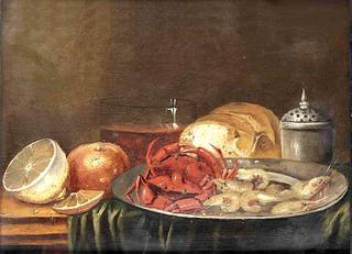 Crabs and shrimps on a silver plate....