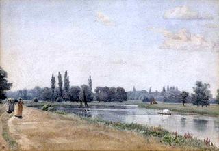 Elegant Figures by a River Bank