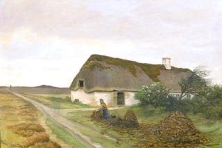 Country Landscape with Figure and Thatched Cottage