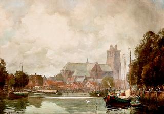 Dutch Harbour with Boats at Dock