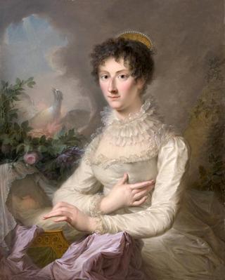 Portrait of a Lady with Her Infant Child, a Phoenix Rising from the Ashes in the Background