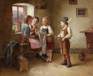 Four Children Preparing a White Flag