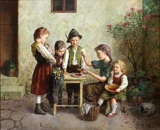 Children Sharing Cherries