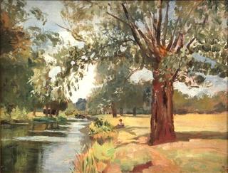 Seated Figure Reading by a Stream