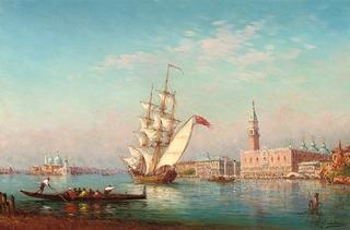 Gondolas and trading vessels before the Doge's Palace, Venice
