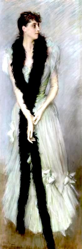 Lady in a Dress Profiled with a Dark Boa