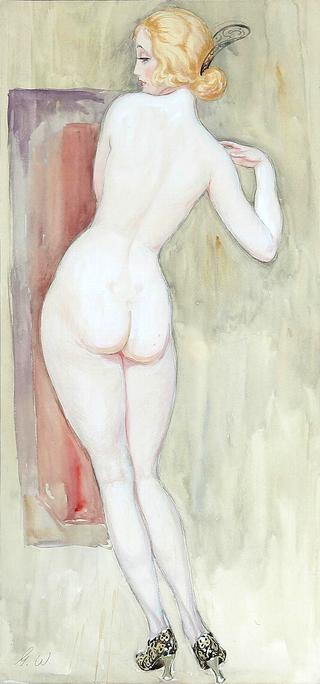 Back turned female nude in pumps