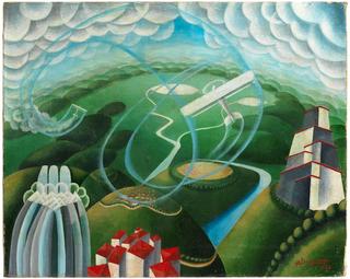 Air flight over the countryside