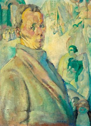 Self-portrait with figures in the background
