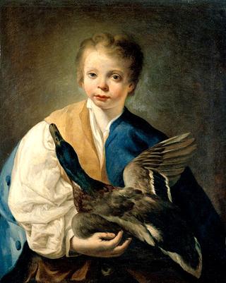 A Young Boy Holding a Mallard Drake