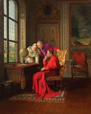 Interior with Three Cardinals in front of a Globe