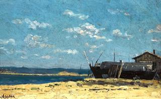 Beach Area with Boat and House
