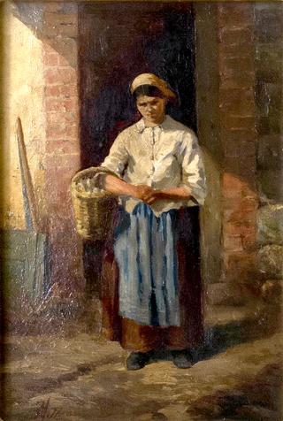 Woman in a Doorway Holding a Basket