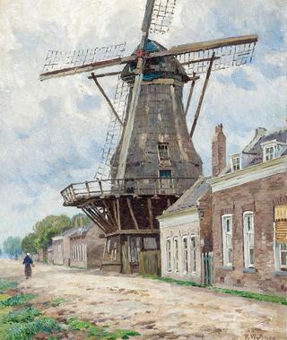 Village street with mill