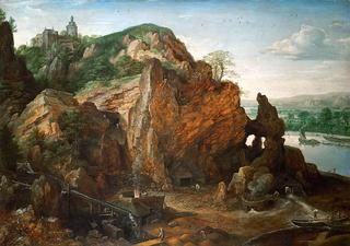 Meuse landscape with a mine and smelters