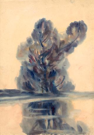 A Blue Tree over a Lake