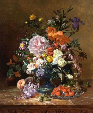 Still life with flowers and fruit