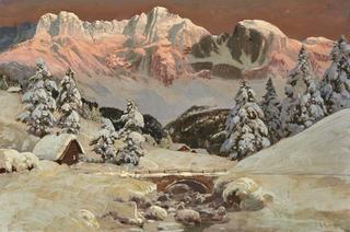 Alpine Cabins in Warm Evening Light