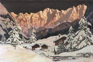 Snowy Alpine Landscape at Dusk
