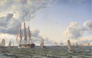 The "Valdemar" Crosses Sundet for a fresh bramsejlskuling