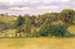 New England Meadow with Trees and Spires