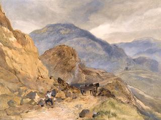 A Highland Landscape with a Stone Breaker in the Foreground,