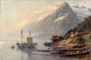 Ship Scene with Mountains