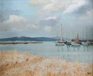 Field of Wheat with Boats and Mountains