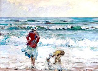 Mother and Child Playing on the Beach