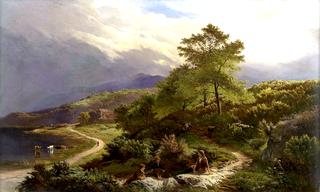 Figures Resting in a Mountain Landscape