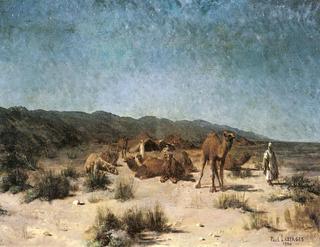 Arab encampment under a starry sky